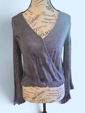 Adam Levine Collection Slate Blue Wrap-Style V-Neck Long Sleeve Top